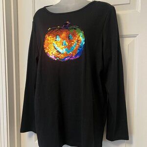 Halloween Pumpkin Sequin Top